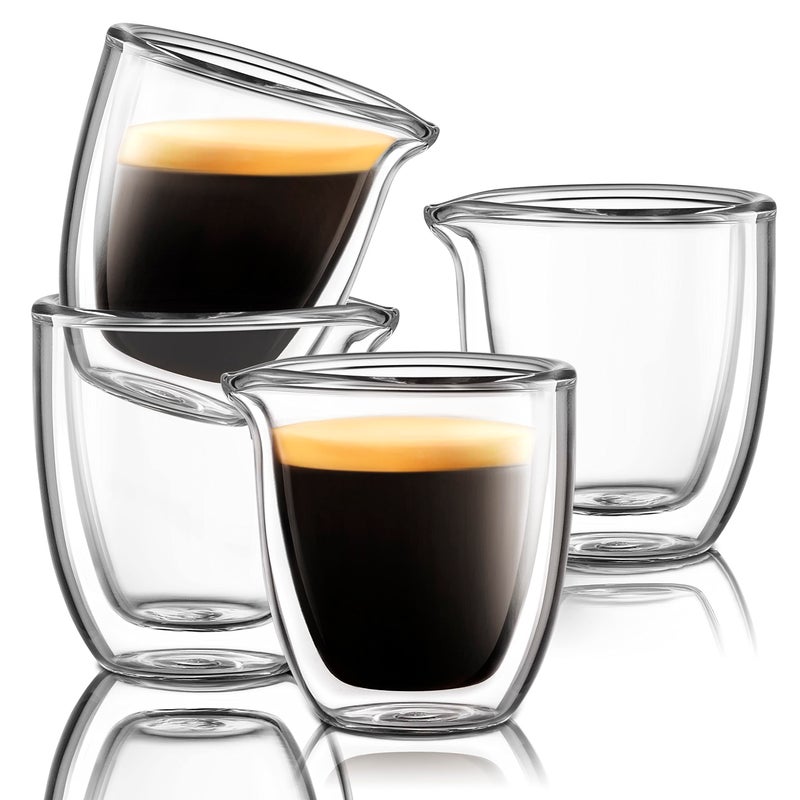 Evaryl Pouring Espresso Cups Set of 4 - Glass Espresso Cup Shot Glass with Spout 2.7 OZ - Double Espresso Cups - Small Doppio Double Walled Clear Espresso Cup - Expresso Coffee Cup - Espresso Accessories - Image 5